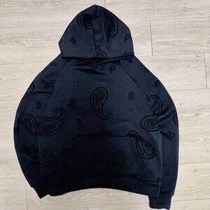 AOP Paisley Hoodie Men’s Large Black Pullover Sweater Streetwear